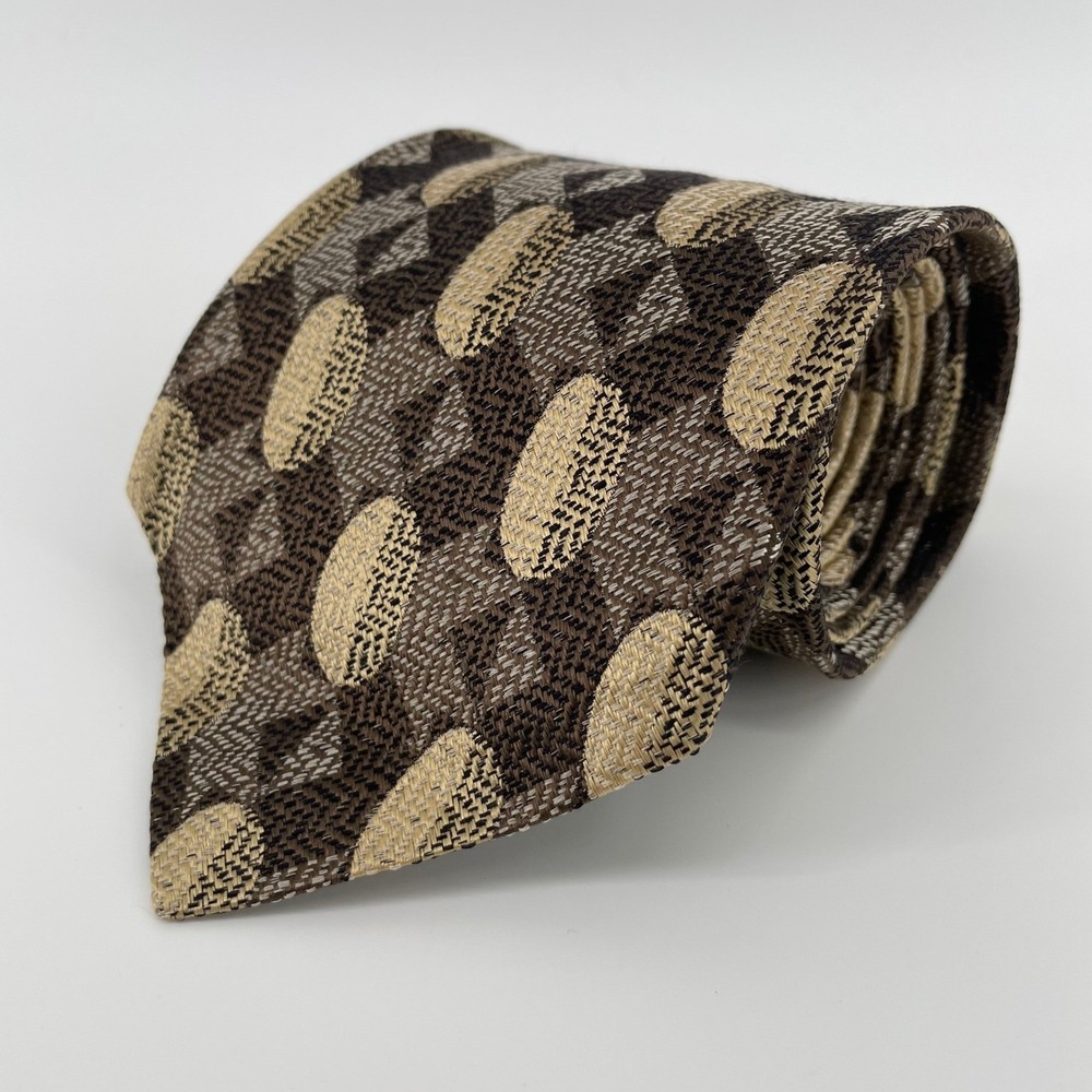 Robert Talbott Studio Nordstrom Men's Silk Tie Brown Tan Geometric Oval USA Made